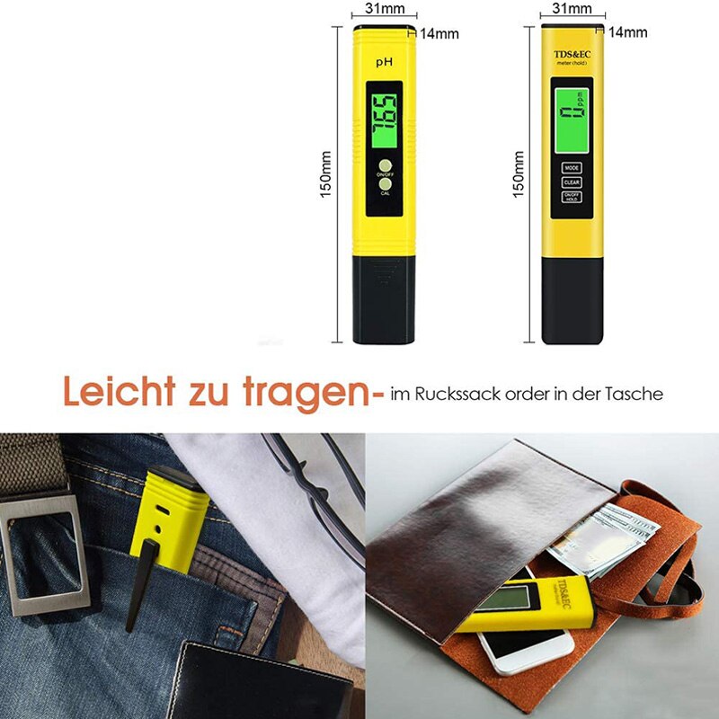 PH Meter Digital Water Test TDS PH EC Temperature 4 in 1 Set, LCD Sn Pen Auto Calibration