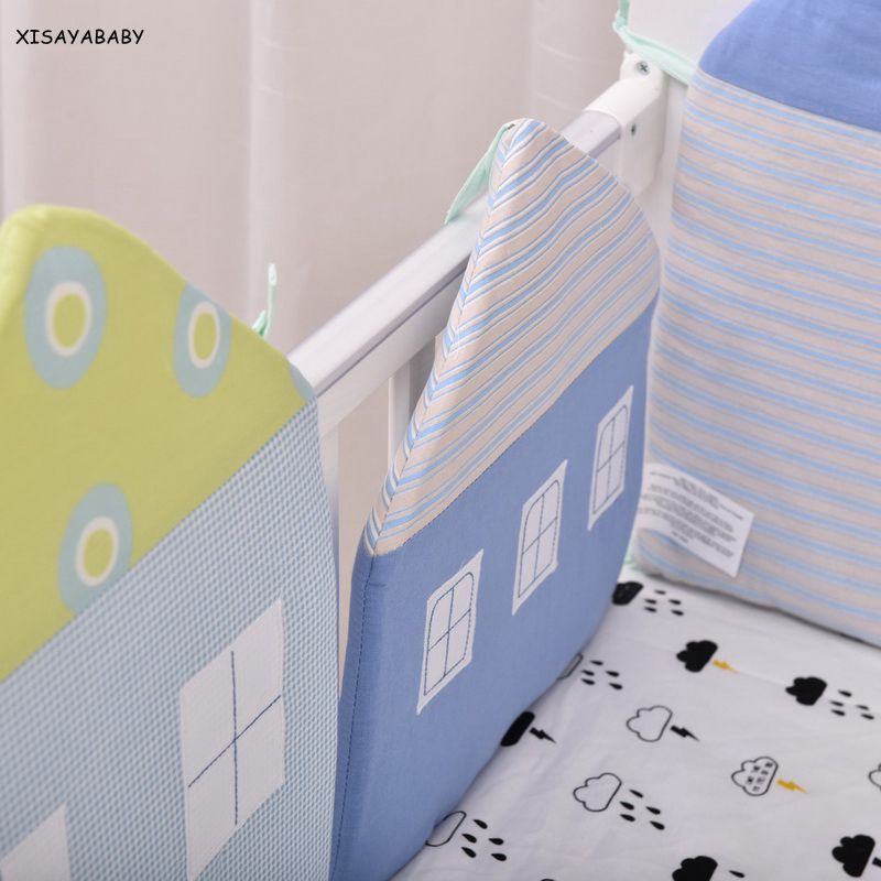 6 pz/impostato cotone lettino paraurti cina ricamo decalcomanie del fumetto forma piccola casa bambino cirb imbottiture e paraurti telecamera da letto del bambino
