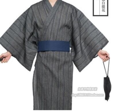 Tradisjonelle japanske menn kule kimono badekåper herre bomullskåpe yukata menn badekåpe kimono nattøy med belte og veske  dh049: 19 / L