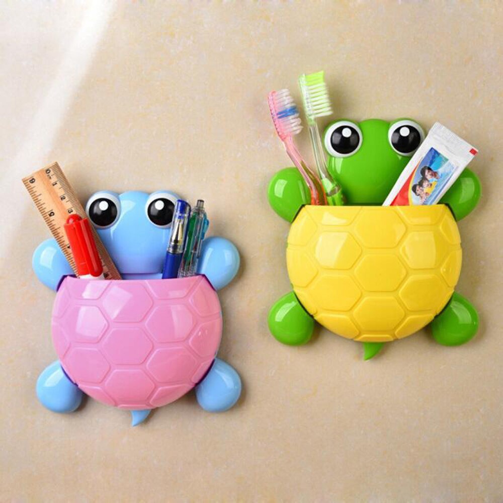 Cute Cartoon Tortoise Shaped Toothpaste Rack Strong Suction Cup Plastic Toothbrush Holder Turtle Shelves Bathroom Accessories