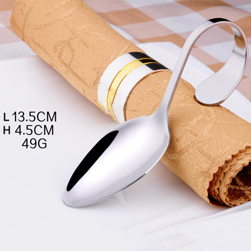 Cuchara de mango curvo de acero inoxidable con gancho para colgar en la pared tenedor ensalada redonda helado cuchara de postre accesorios de cocina: B