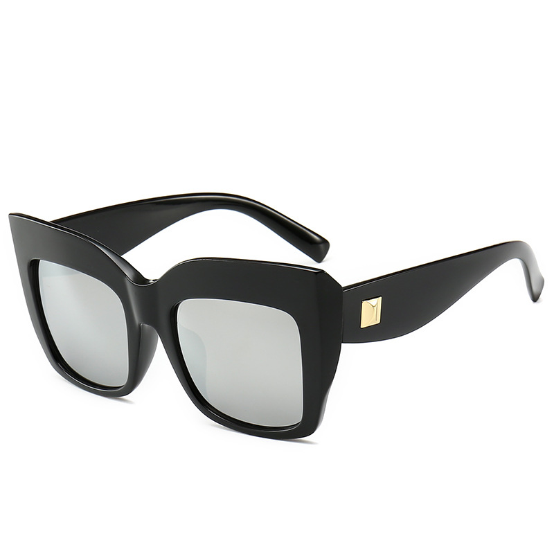 Cat eye luksus vintage stort stel solbriller kvinder  uv400 plastik kvindeligt mærke skygge briller gafas de sol: Sølv