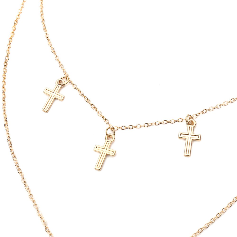 Eenvoudige Vrouwen Dubbele Laag Kruis Hanger Kwastje Ketting Ketting Partij Sieraden Vrouwelijke Bruiloft Sieraden