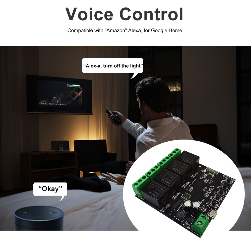 Tuya 4ch usb  dc5v/7-32v wifi-schakelaar draadloze relaismodule timingfunctie afstandsbediening app afstandsbediening voor alexa google home