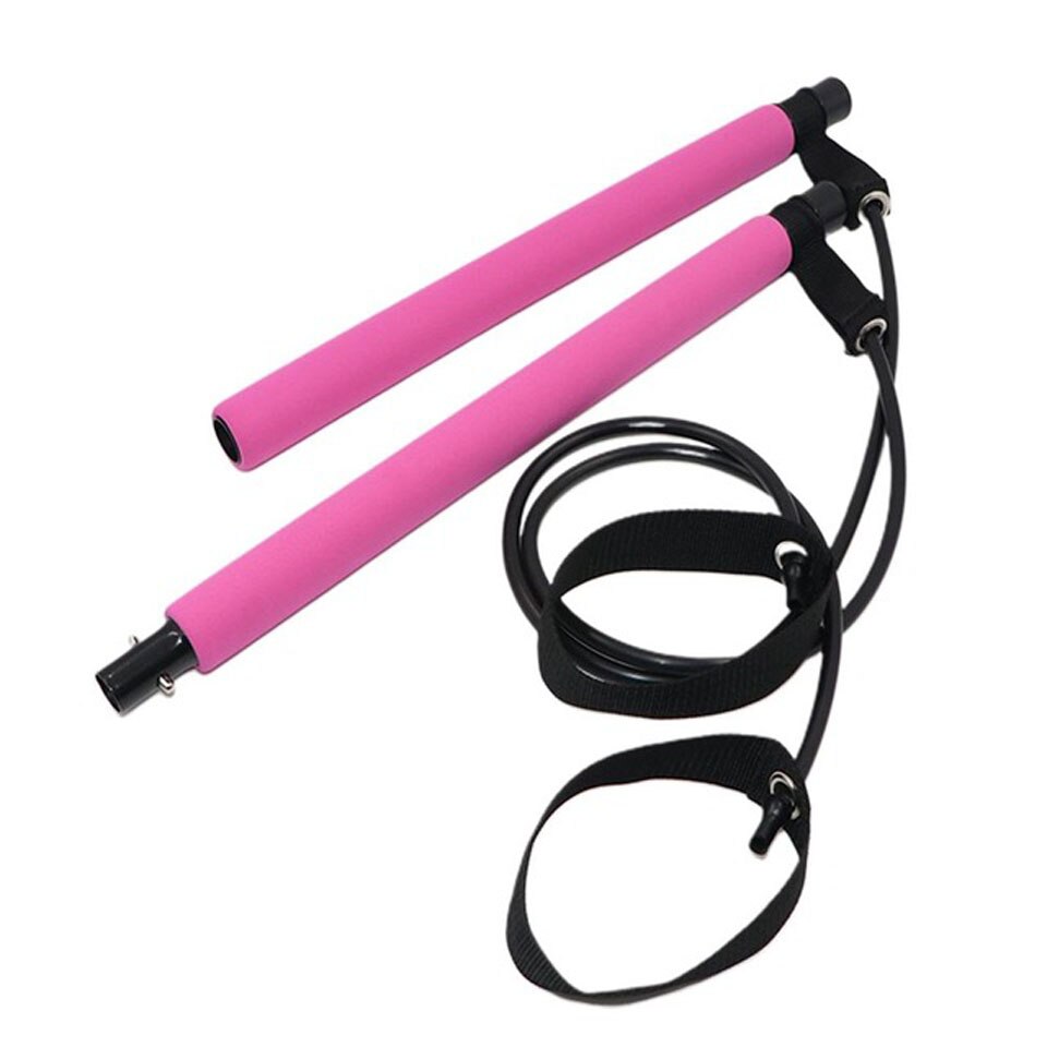 KoKossi 1Pcs Yoga Pilates Stick Bar with Resistance bands Portable Fitness Pilates Bar Crossfit Bodybuilding Rubber Tube Bands: Pink