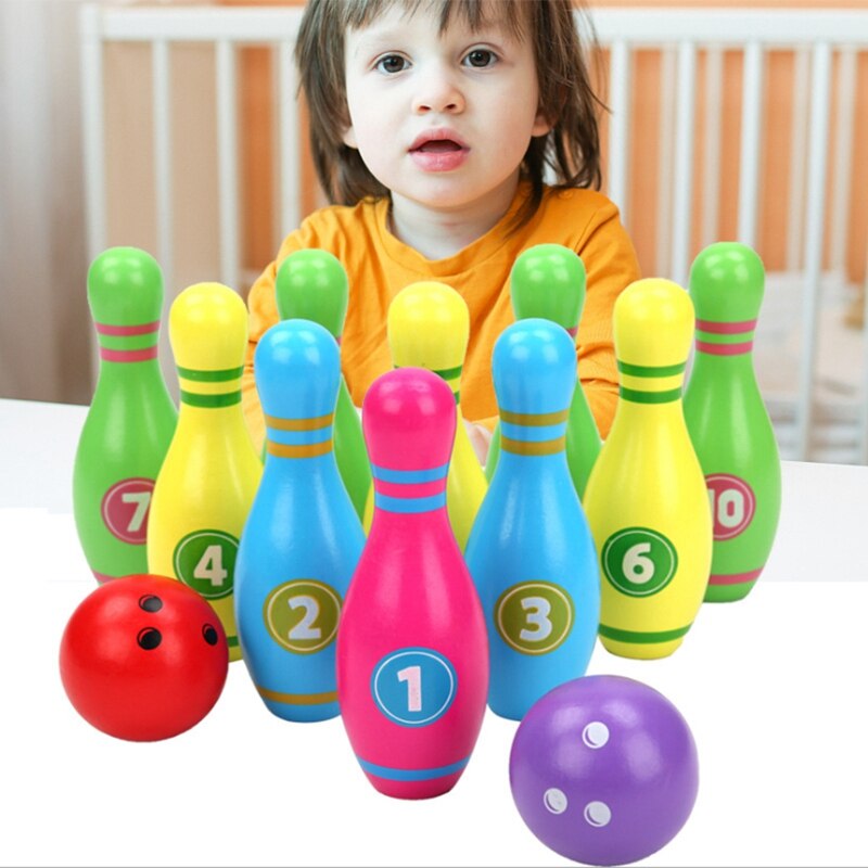 Kids Bowling Toys Set ,10 Colorful Pins 2 Balls,Toddlers Toys Printed with Number for Boys Girls 1-6 Years Old ball diamete