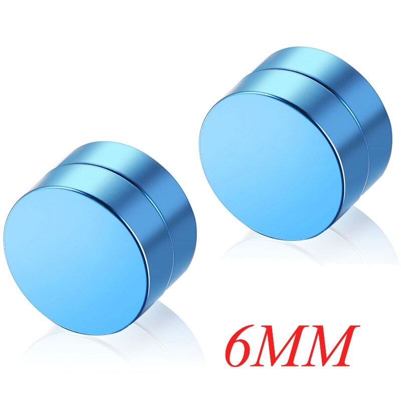 AZIZ BEKKAOUI Magnetic Stud Earrings Men Earring Stainless Steel Jewelry Round Male Magnet Multicolor Earrings: blue 6mm