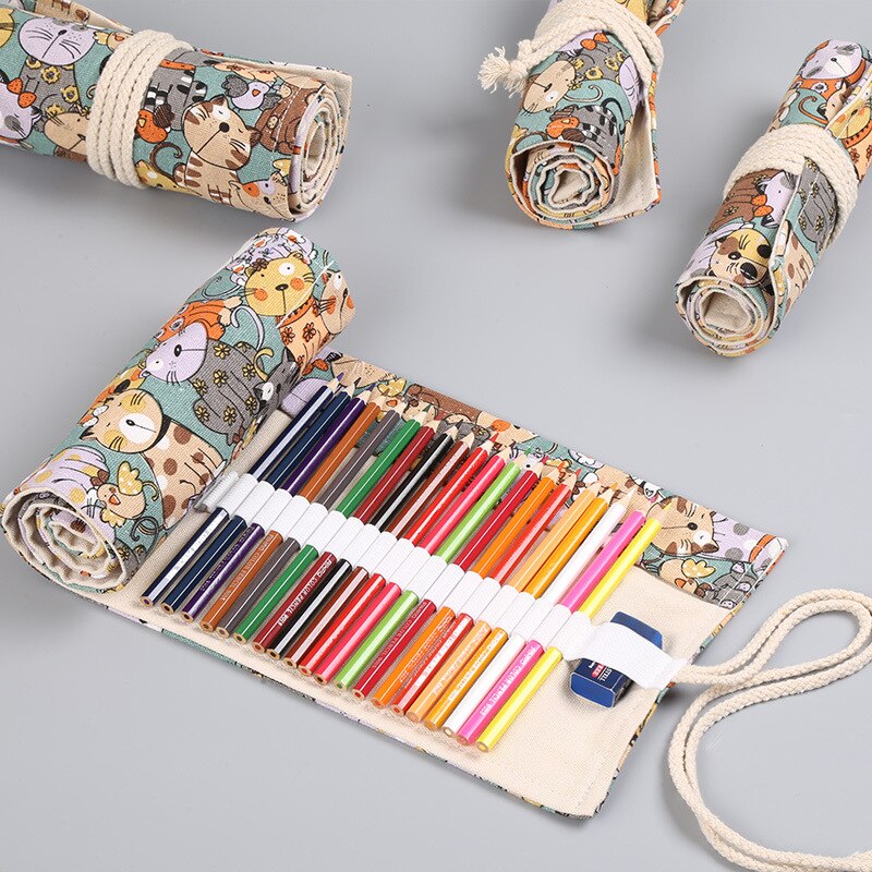 Trousse à crayons 24 ou 72 trous, étui en toile à enrouler, porte-stylo, pochette de rangement, boîte scolaire, pochette à crayons, papeterie