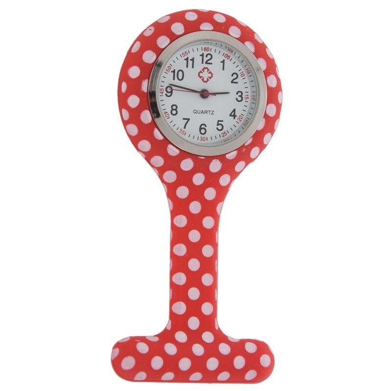 Rood Witte Stippen Patroon Siliconen Verpleegkundigen Broche Tunic Fob Zakhorloge Roestvrij Wijzerplaat