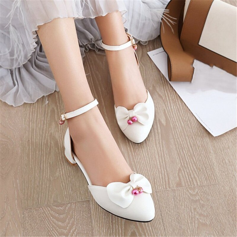 PXELENA Lolita cristal filles Mary Janes chaussures papillon-noeud étudiant fête danse sandales femmes talons bas blanc rose été