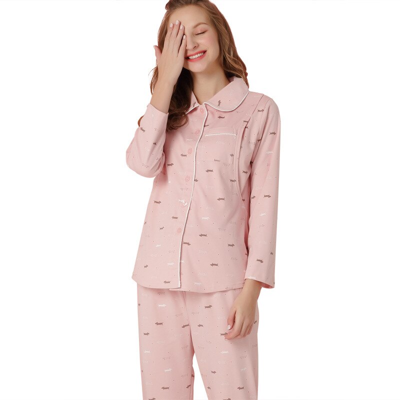 Primavera e no outono grávida pijamas home wear manga comprida yuezi desgaste fora sentado yuezi pós-parto lactação roupas