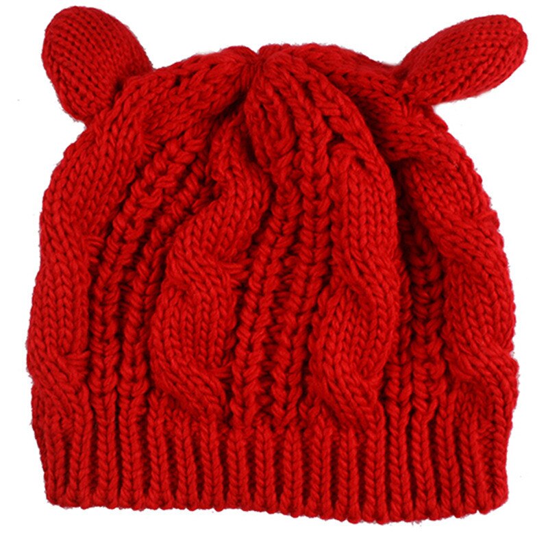 Orecchie di gatto delle donne solido del cappello di Inverno lavorato a maglia cappelli di lana berretti Cappellini uncinetto di tendenza cofano carino cappuccio delle donne gorros mujer invierno: 3