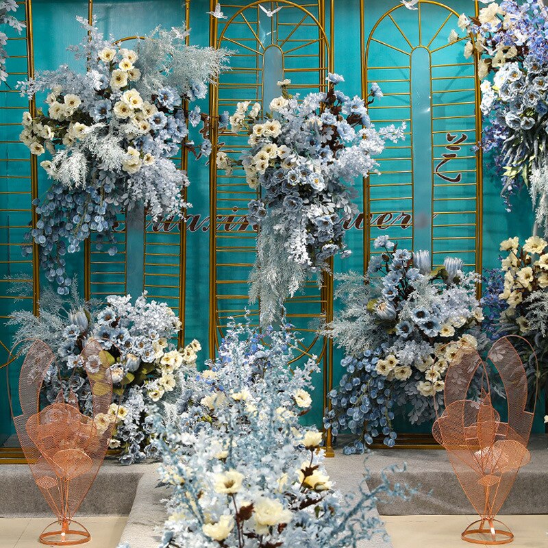 Blå kunstig blomst romantisk blå stjerneklar ocean serie bryllup baggrund dekoration blomst scene dekoration blomstervæg