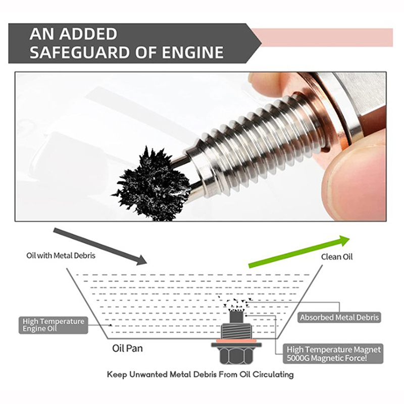 1Pc Auto Modificatie Magnetische Zuig Aftapplug Schroeven Met 5 Pakkingen Neodymium Magneet Rvs Bout Zware Olie plug