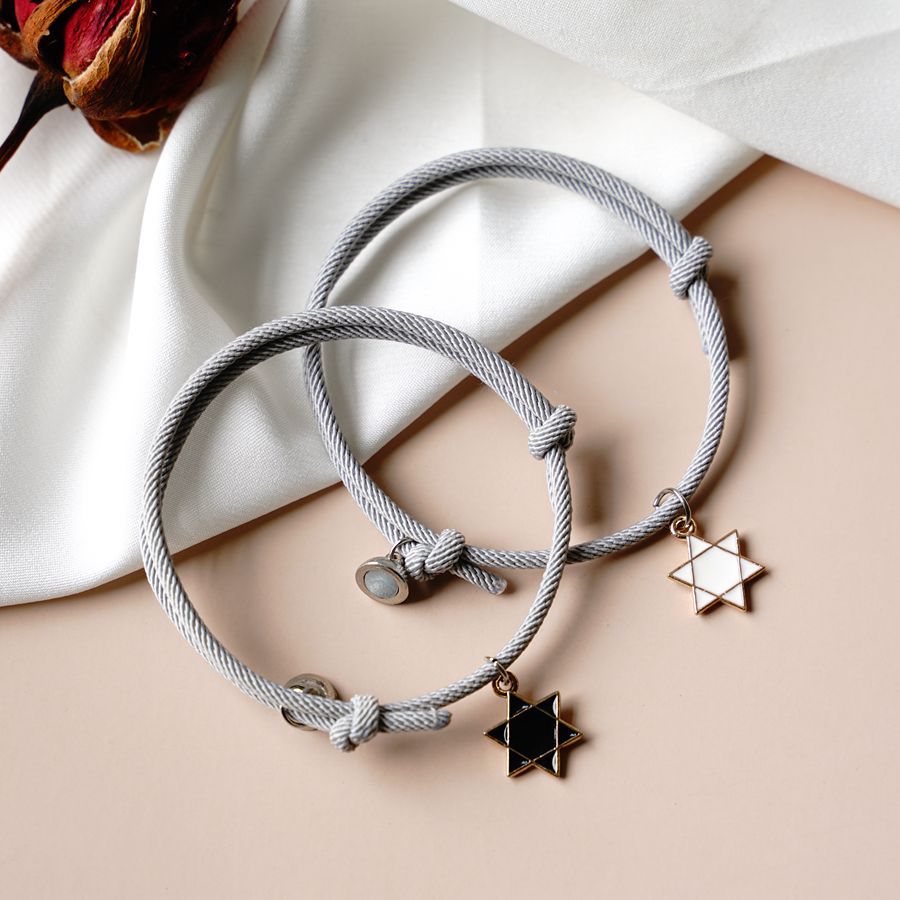 2 pçs estrela lua magnética casal pulseira conjunto para homens mulheres na moda artesanal corda corrente amizade pulseira ajustável jóias: B-A