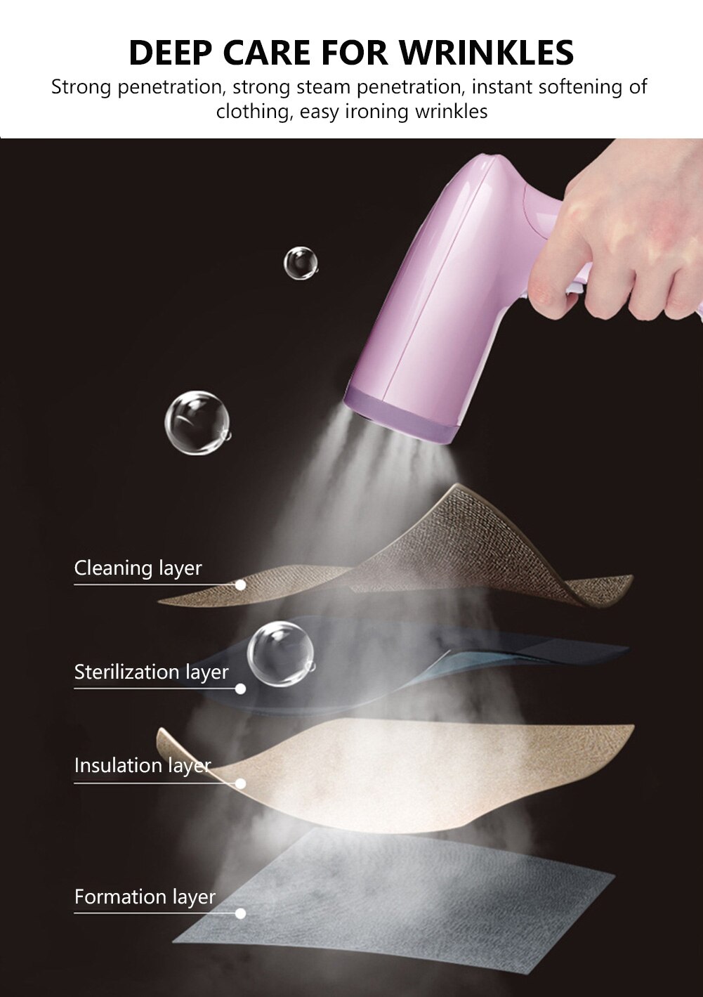 Portable Hand Held Electric Cleaner Handheld 1500W Powerful Garment Steamer Clothes Quick Fabric Brush Machine for Home Travel