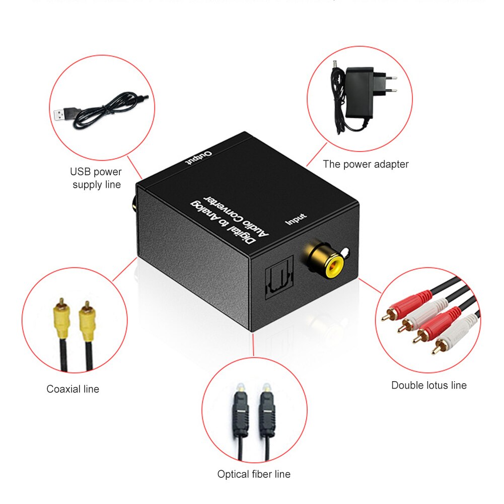 Amplificador de señal Digital óptica SPDIF Toslink, adaptador Coaxial a analógico, Chip Dual, DAC Jack 2 x RCA, decodificador