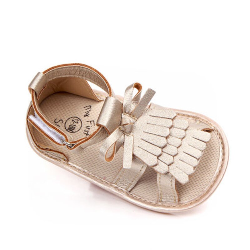 Sommer toddler baby piger afslappede sko sandal sko 0-18m solid bue krog flade pu sko baby sandaler