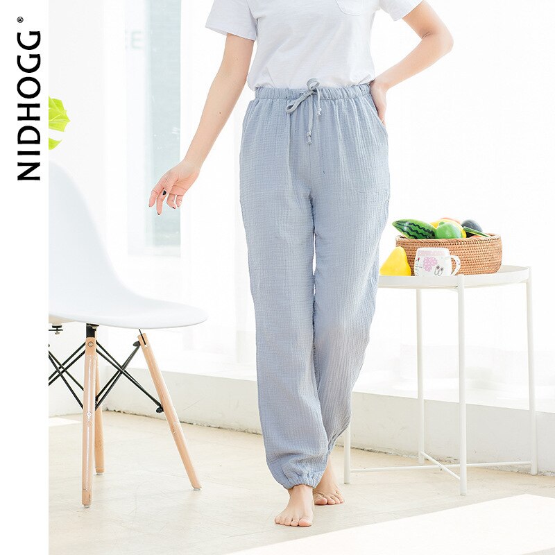 Naisten kotivaatteet unihousut 100%  puuvillakreppi pyjamahousut yksiväriset neulotut löysät unihousut joustava vyötärö oloasu