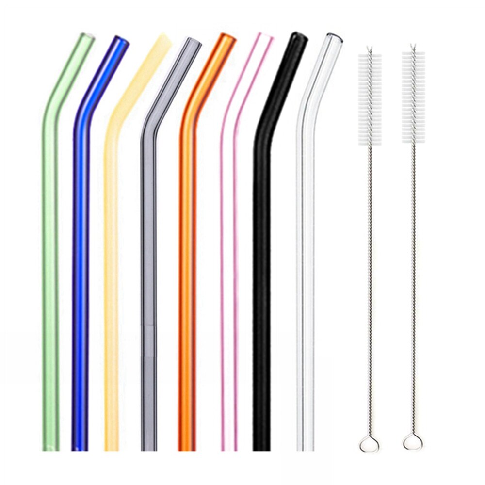Lote de Pajitas Ecológicas Reutilizables, Pajas 8,5&quot; x 8mm para Beber de Vidrio Multicolor, para Bebidas Saludables, Cócteles, Granizados, Batidos