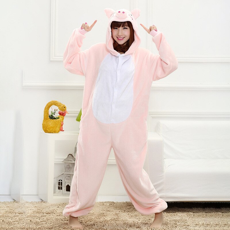 Kigurumis For Adult Pink Pig Animal Onesie Women Girl Home Sleepwear Festival Party Jumpsuit Funny Outfit Winter Warm Overalls