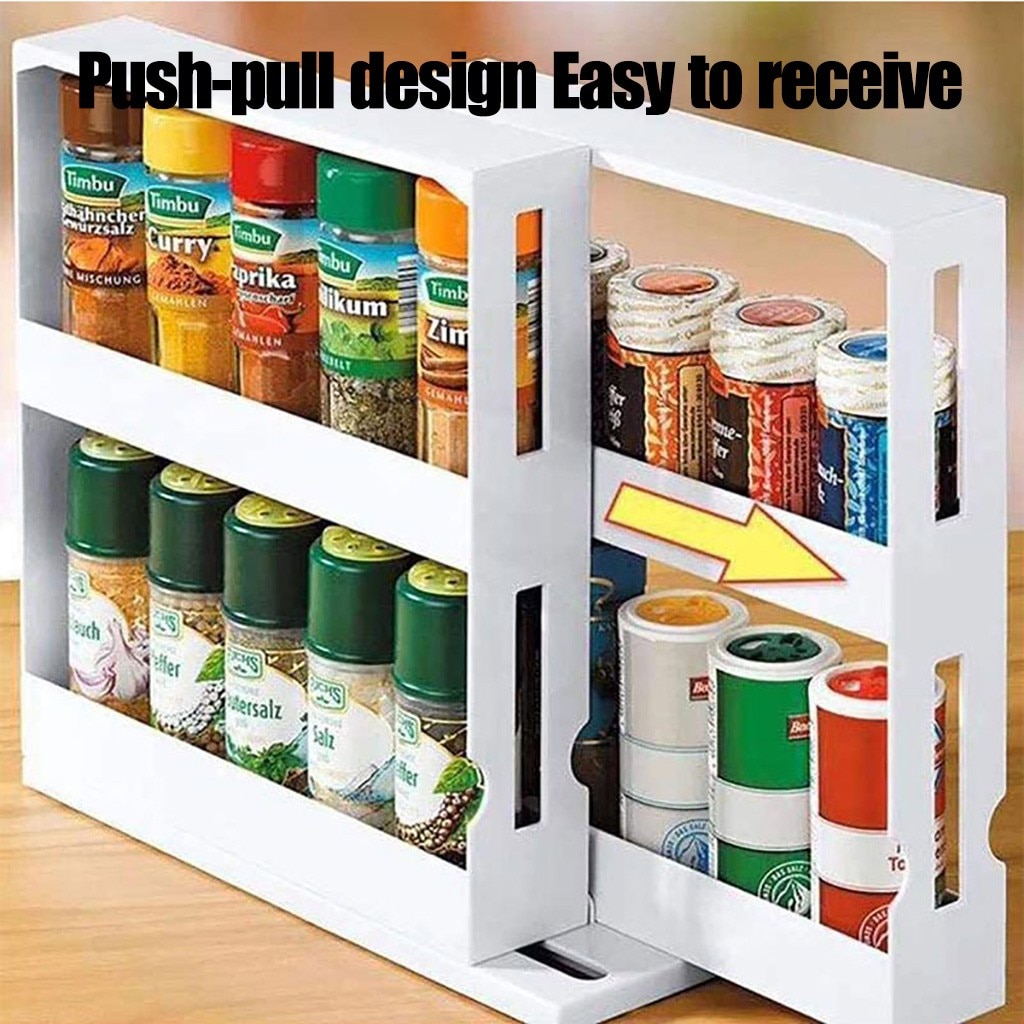 Multi-Function Rotating Storage Shelf Kitchen Spice Organizer Rack Slide Kitchen Cabinet Cupboard Organizer Storage Rack #30