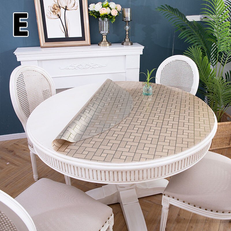 Dia 60cm Round PVC Waterproof Tablecloth Plastic Oilproof Table Cloth Soft No-wash Table Cloth For Home Kitchen Decor: E