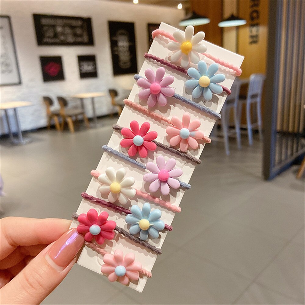 10 unids/set lindo niñas Floral de bandas de goma princesa Kawaii adorno para el pelo sombreros elástico para el pelo diademas para el cabello Accesorios: 1