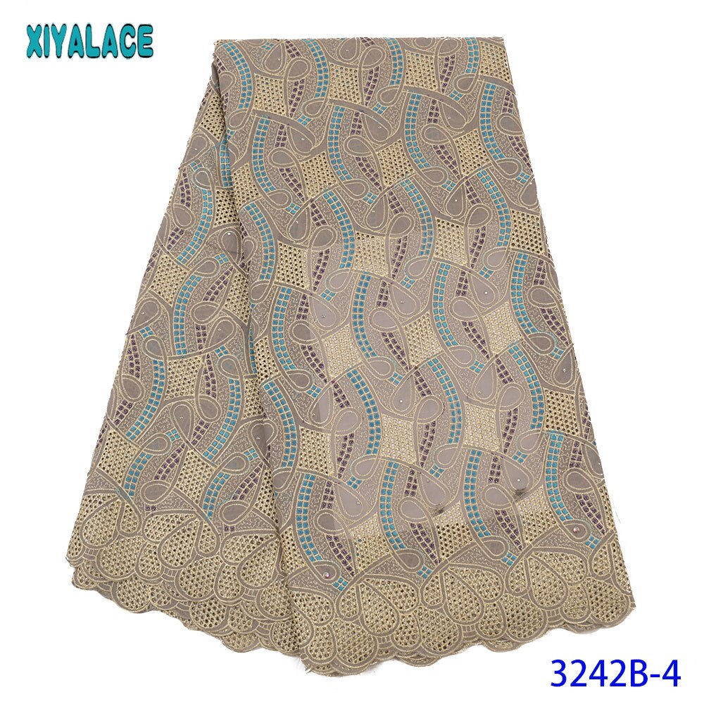 Afrikaanse Kant Stof Kant Zwitserse Voile Kant In Zwitserland Blauwe Stof Met Stenen Voor Vrouwen Jurken KS3242B: Picture 4