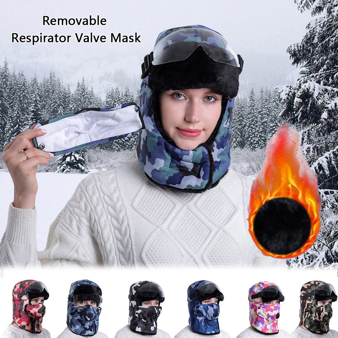 Unisex Winter Bommenwerper Hoed Rusland Leger Masker Sunglass Hat Dikke Warme Outdoor Bomber Waterdichte Leifeng Hoed