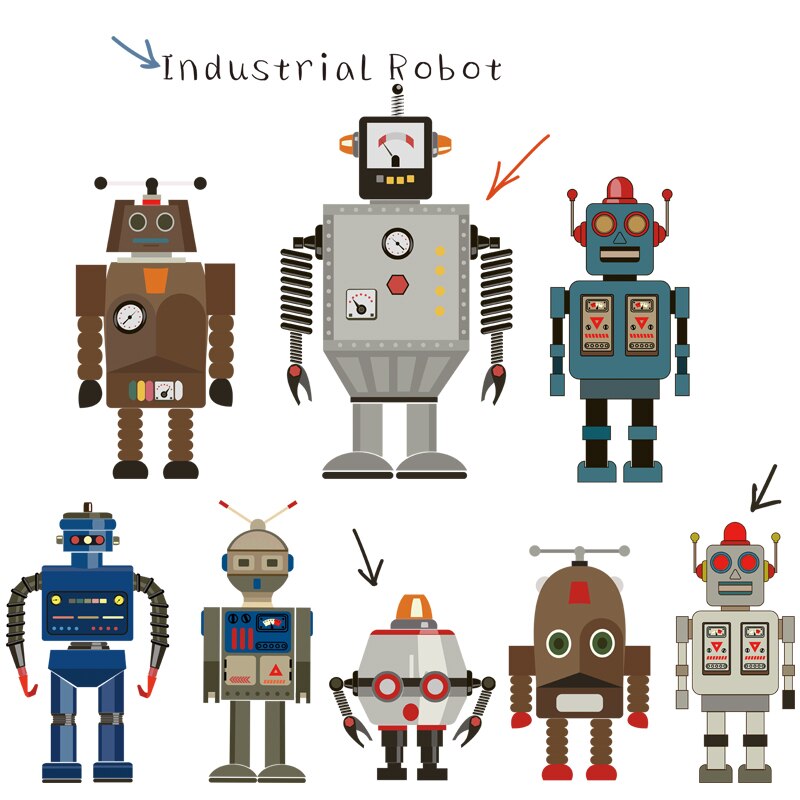 Robot Boy Room Decoration Wall Sticker DIY Cartoon Poster for Kids Bedroom Nursery Wall Art Mural