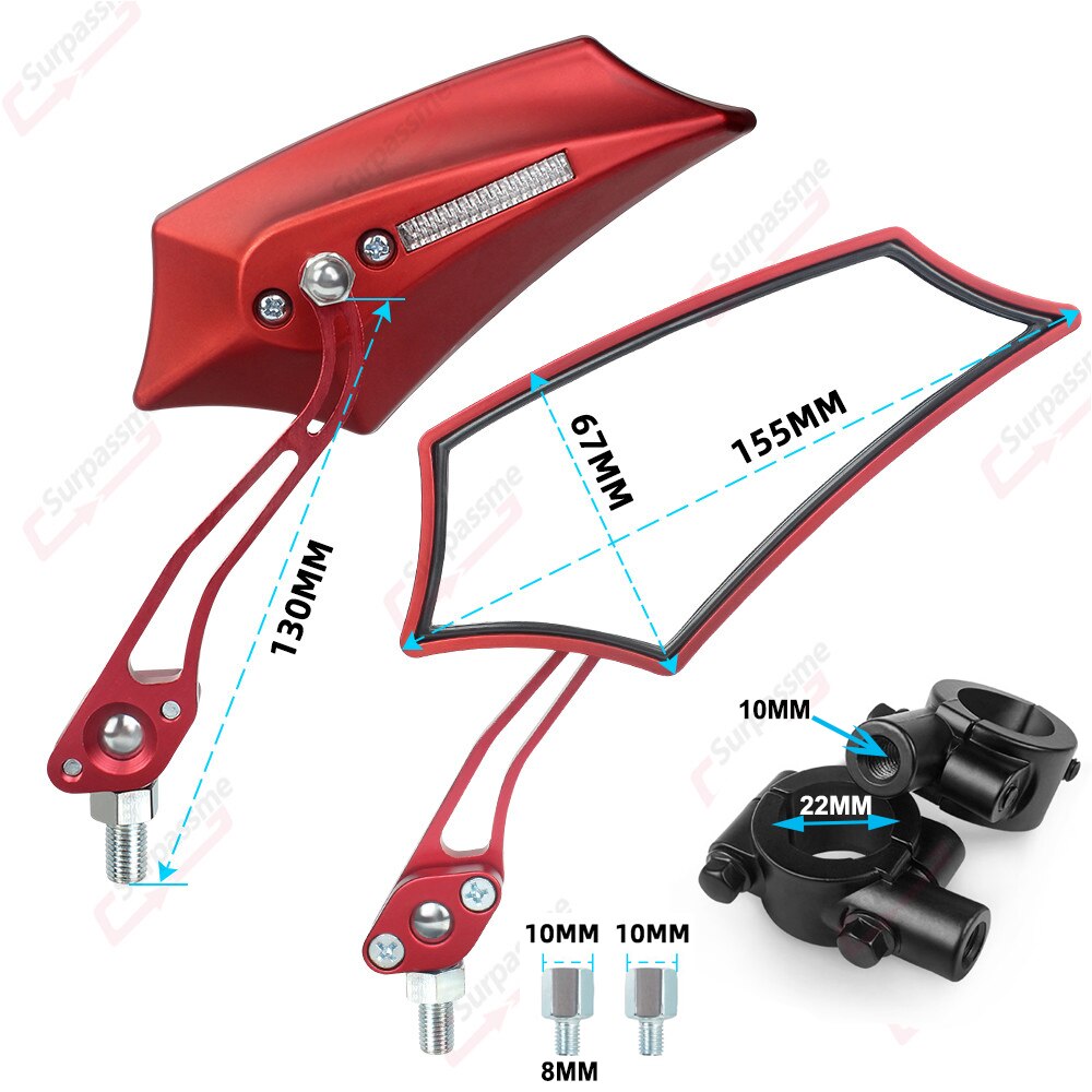 Bicycle Rearview Mirrors with 10mm Adaptor 7/8&quot; Handlebar Side Mirrors for Mountain Bike Electric Bicycle Dirt Bike Scooter Moto