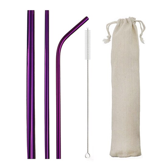 Konco Metal Straws Stainless steel reusable Straw Tea Coffee drinking Straws with clean brush Portable straw bags: purple