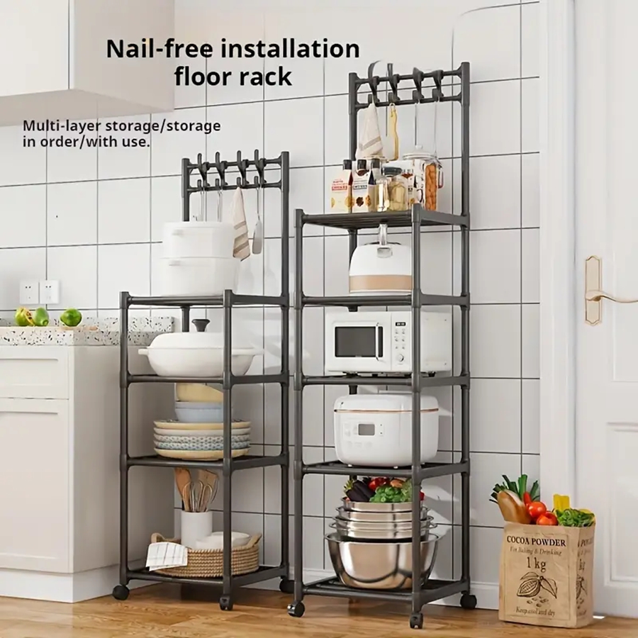 Kitchen Storage Rack Microwave Oven Pot Organizer Rolling Large Capacity Oven Rack Microwave Oven Shelves Standing Storage Shelf