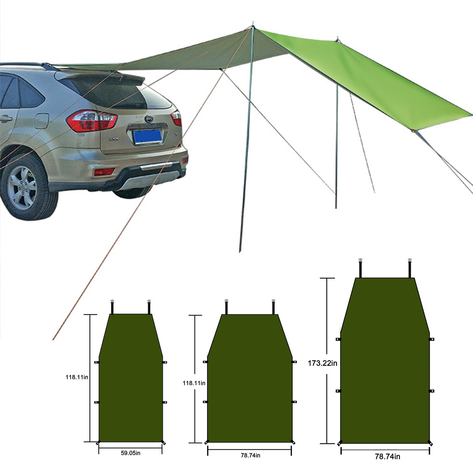 Car Shelter Shade Camping Side Car Tent Awning Waterproof UV Protection Portable Camping Tent Automobile Rooftop Rain Canopy