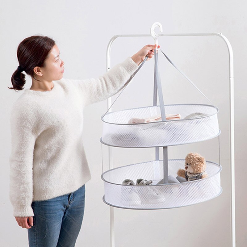 Double layer clothes basket Drying Nets Clothes drying net Windproof net bag Folding clothes hanger Hook type Drying Rack