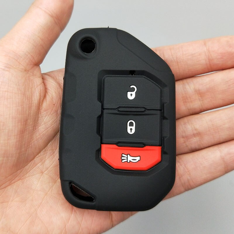 2/3/4 button Flip Remote protect shell for Jeep Wrangler JL silicone rubber car key fob cover case set sleeve keychain: 3 button