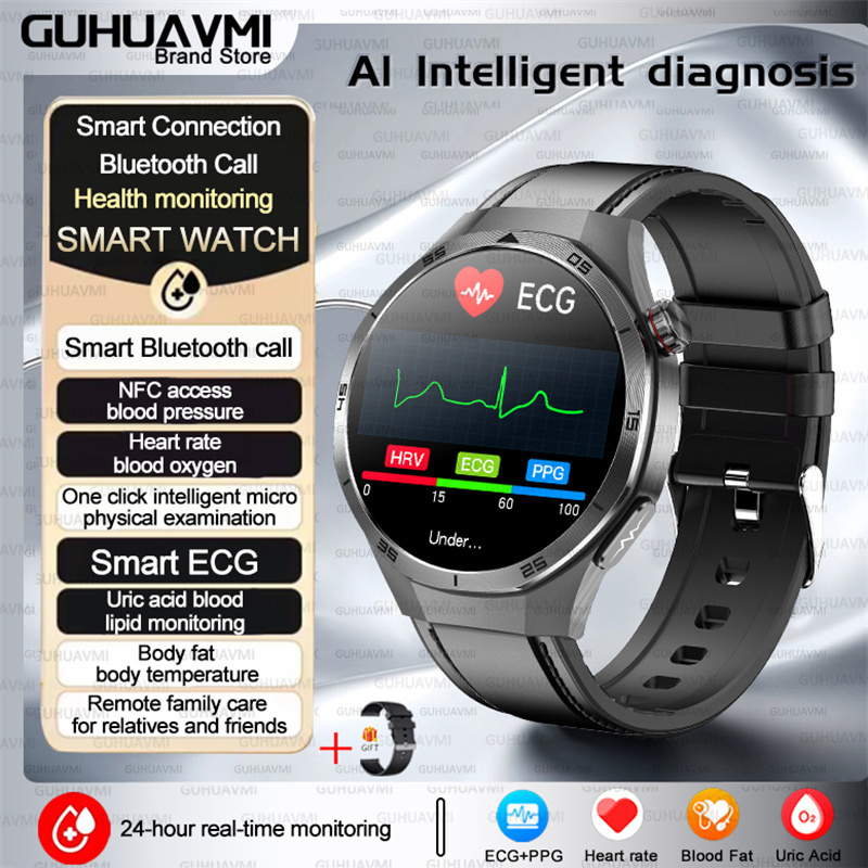 2025 para HUAWEI DT5 reloj inteligente de grasa en sangre ECG oxígeno en sangre ácido úrico presión arterial monitoreo de salud reloj inteligente hombre mujer: Gris