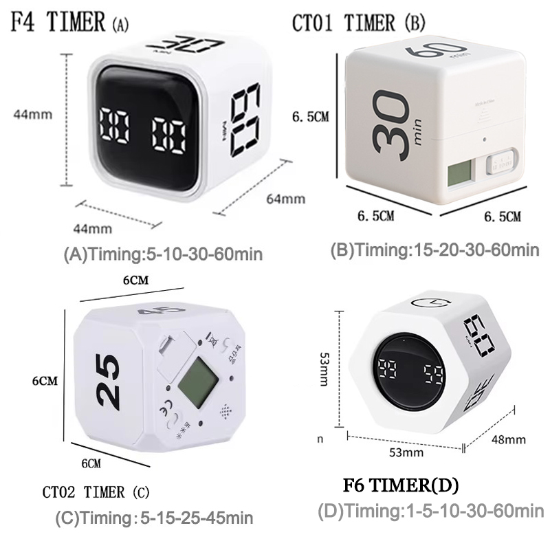 Productiviteit Kubus Timer Zwaartekrachtsensor Flipping LED-display 4 vooraf ingestelde tijd Dubbele modi Countdown Kookstudie Mini digitale timer