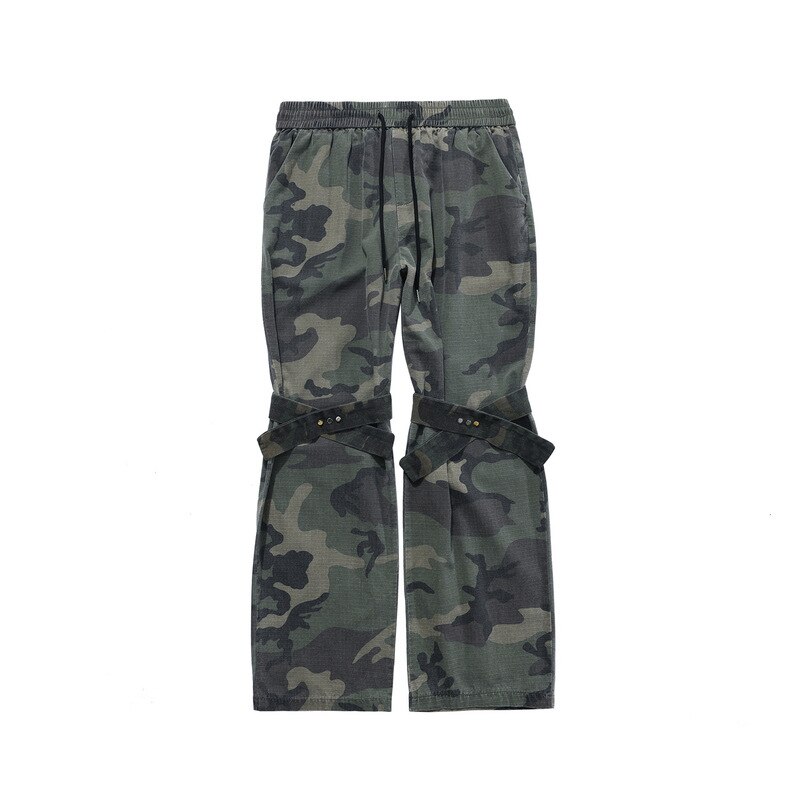 Pantalones acampanados con correa en la rodilla para hombre, ropa de calle de camuflaje, holgados, a la , Hip Hop: XXL / camo