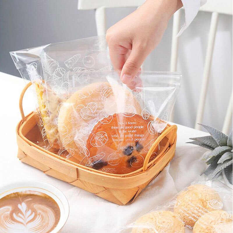 100 stk/parti 15 x 18 gjennomsiktig brød plastpose toast emballasje bag baking kjeks emballasje selvklebende pose festforsyning