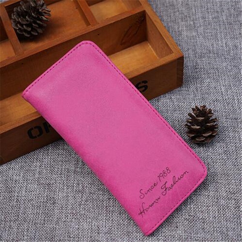 PU Leather Long Colorful Ladies Wallet Clip Thin Two Fold Women Slim Purse Letter Decoration Card Case: Rose Red