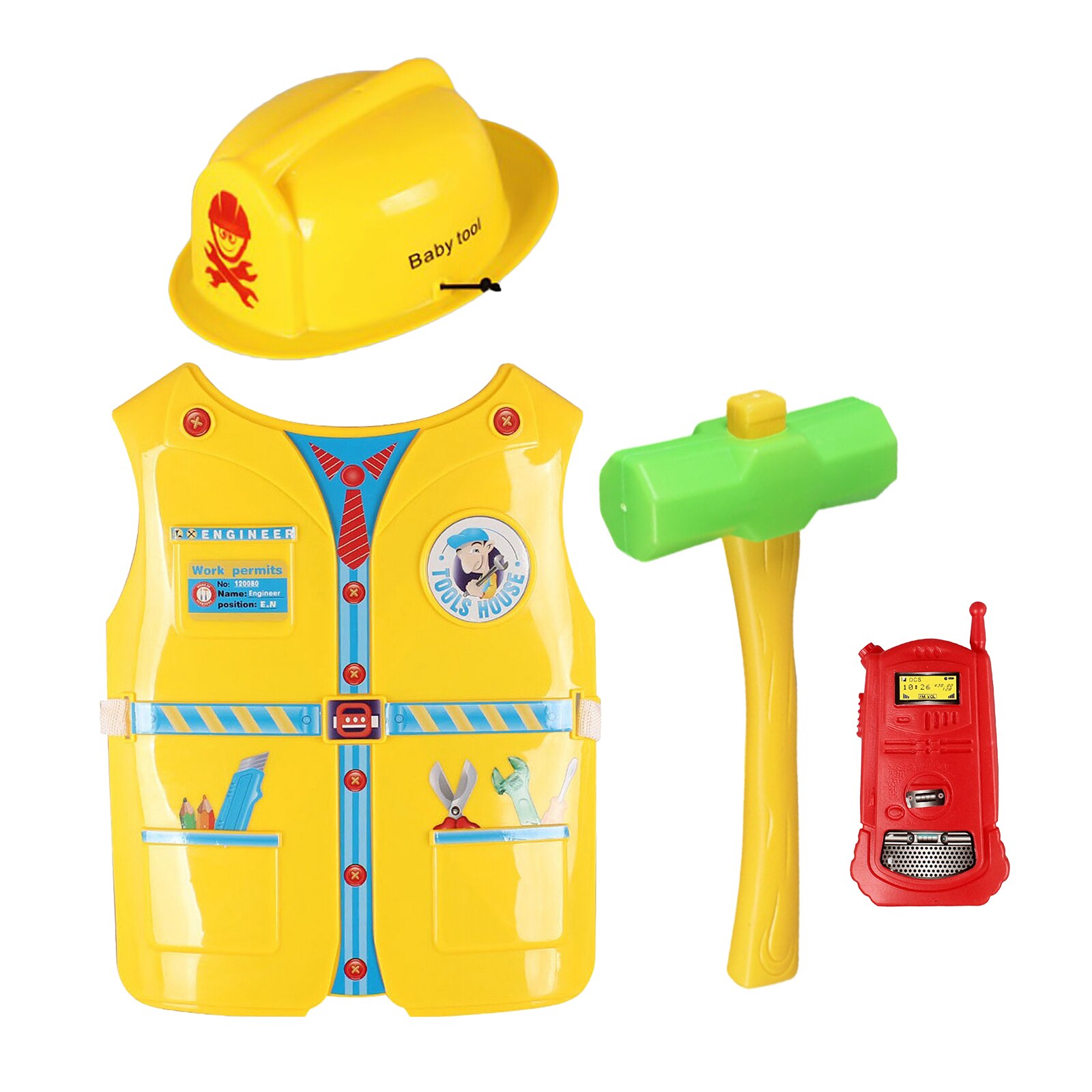 Construction Worker Costume Role Play House Kit Set Engineering Dress Up Educational Toy Kids Boys Girls