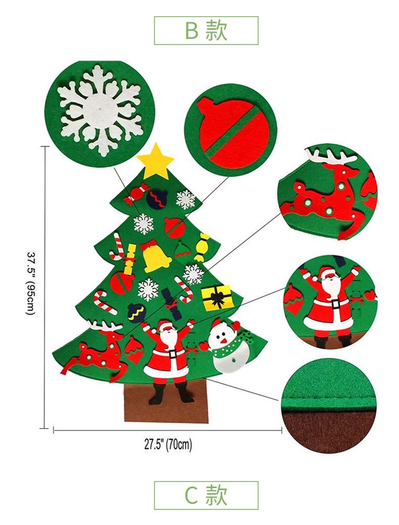 Kids DIY Felt Christmas Tree with Ornaments Children Year for Christmas Door Wall Hanging Decoration