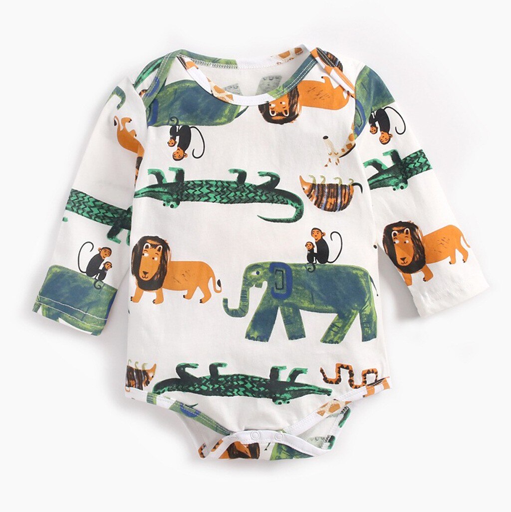 Bébé garçons filles dessin animé impression body -né infantile bébé à manches longues barboteuse Onesies enfant en bas âge doux vêtements barboteuses pour 0-3y