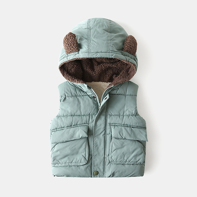 Gilet en doudoune avec capuche pour bébé,joli manteau d&#39;hiver sans manche en coton , à porter à l&#39;extérieur, pour garçon et fille, collection automne ,: Green / 2T