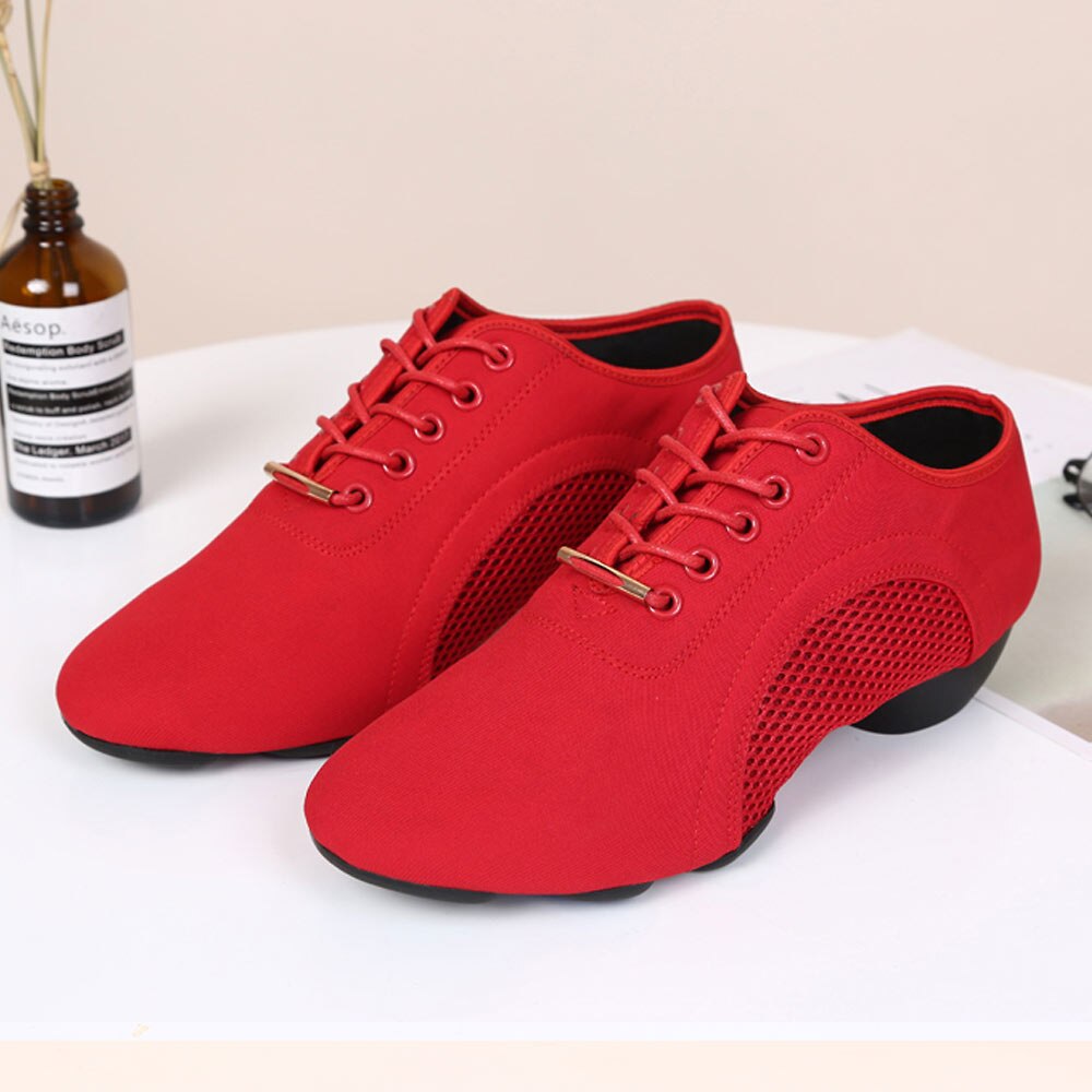 Zapatos de baile latino zapatos de baile de Jazz mujer, zapatillas rojas de malla de caucho para salón de Salsa Tango