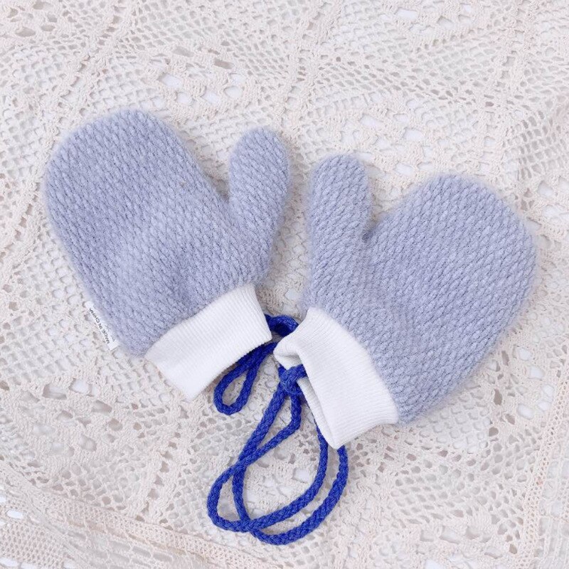 Kinderen Dikker Handschoenen Jongens Meisjes Winter Warm Spliced Effen Kleur Eenvoudige Accessoires Outdoor Skiën Rijden Hals Opknoping Handschoenen: Blue