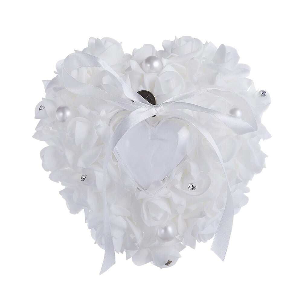Wedding Ring Box Hang Ring Kussen Hart Strass Parel Ring Opbergdoos Foam Case Trouwbedankjes Decoratie