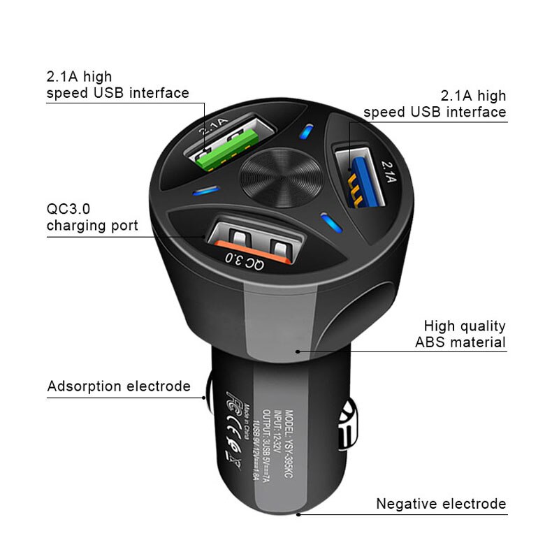 QC3.0 Sigarettenaansteker 3 Usb Sigarettenaansteker 2.1A Snel Opladen Auto Socket Adapter Usb Sigarettenaansteker